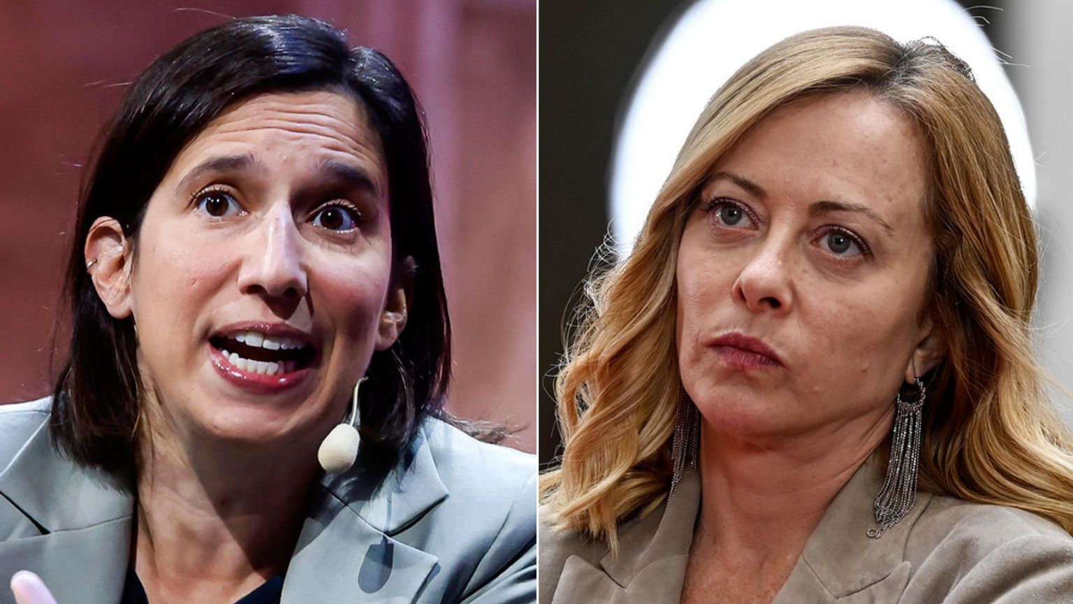 Due foto affiancate della segretaria del Pd Elly Schlein e della presidente del Consiglio GIorgia Meloni