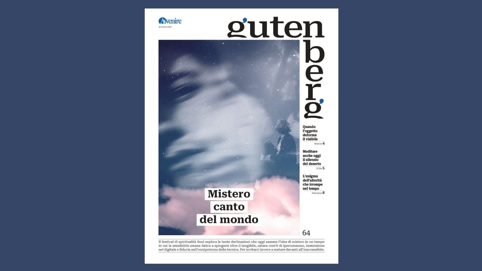 Mistero, canto del mondo: è il nuovo Gutenberg oggi in edicola