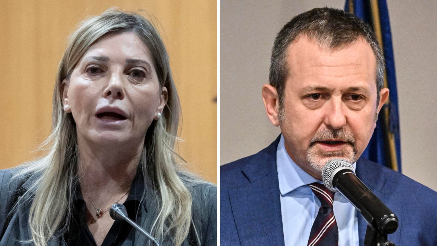 Nella combo, il capo di gabinetto del ministero della Giustizia Giusi Bartolozzi (S) e il sottosegretario Andrea Delmastro. Foto ANSA