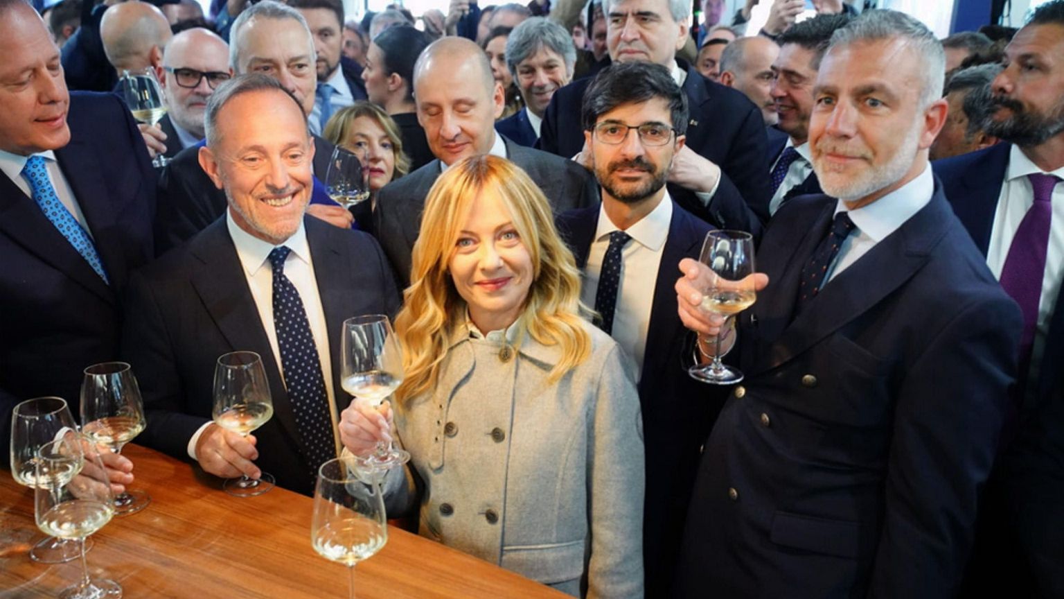 La premier Giorgia Meloni a Vinitaly presso la Fiera di Verona. ANSA/Giorgio Marchiori