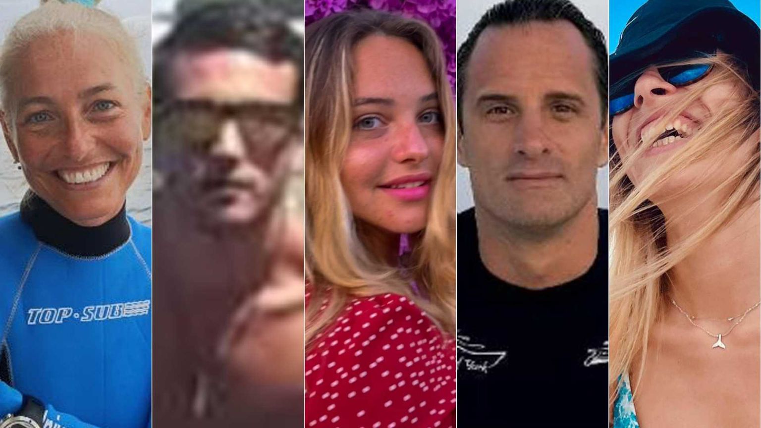 Nella combo, da sinistra Monica Montefalcone, Federico Gualtieri, Giorgia Sommacal, Gianluca Benedetti e Muriel Oddenino, morti in un'immersione alle Maldive