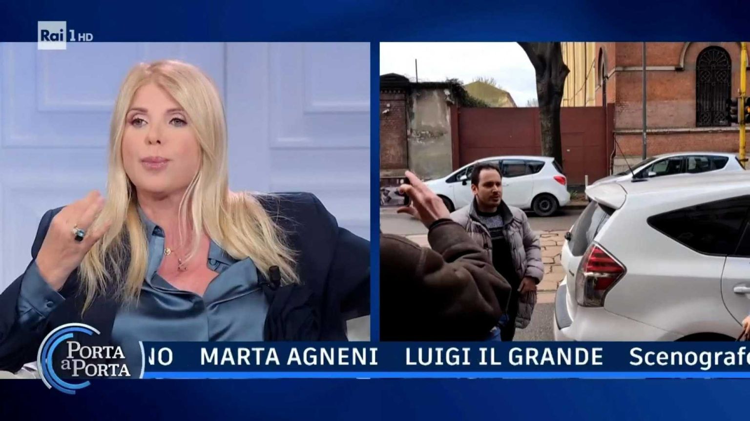 La giornalista Concita Borrelli, durante la puntata della trasmissione Porta a Porta
