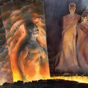 Con Dante sulle scale di una drogheria di Bergamo