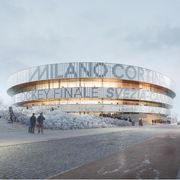 Rendering della nuova arena Milano Santa Giulia per le Olimpiadi di Milano Cortina 2026: l'edificio è ormai quasi completato