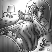 Un bimbo legge una fiaba nel su letto, al buio: l'illustrazione pubblicata su Popotus