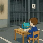 "Questa scuola non è un parcheggio" (immagine generata dalla IA partendo dalla famosa fotografia scattata davanti ad un istituto scolastico di Salerno durante la pandemia del 2020)