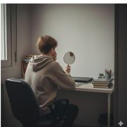 Un ragazzino si guarda allo specchio