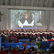 Un momento del discorso del rettore Beccalli. Foto Università Cattolica