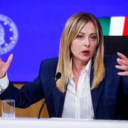 La presidente del Consiglio, Giorgia Meloni, durante la conferenza stampa a Palazzo Chigi del 28 aprile 2026