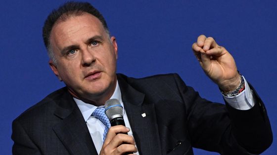 Il presidente di Confindustria, Emanuele Orsini, nel corso dell'Assemblea Generale di Unindustria a Roma, 7 ottobre 2025