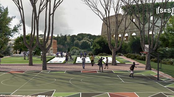 Come sarà il nuovo angolo del curling vicino il Colosseo. Foto Sport e Salute