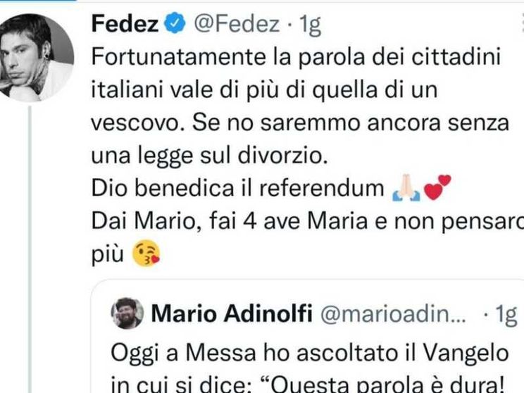 Referendum sull’eutanasia, su Twitter polemica tra Fedez e Adinolfi
