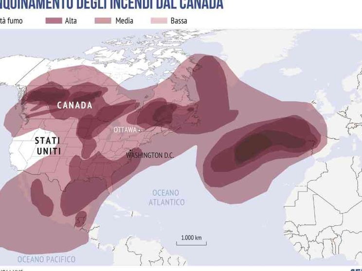 Canada, il fumo degli incendi ha raggiunto l'Europa