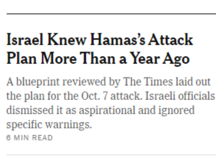«Israele conosceva il piano dell'attacco di Hamas da un anno»
