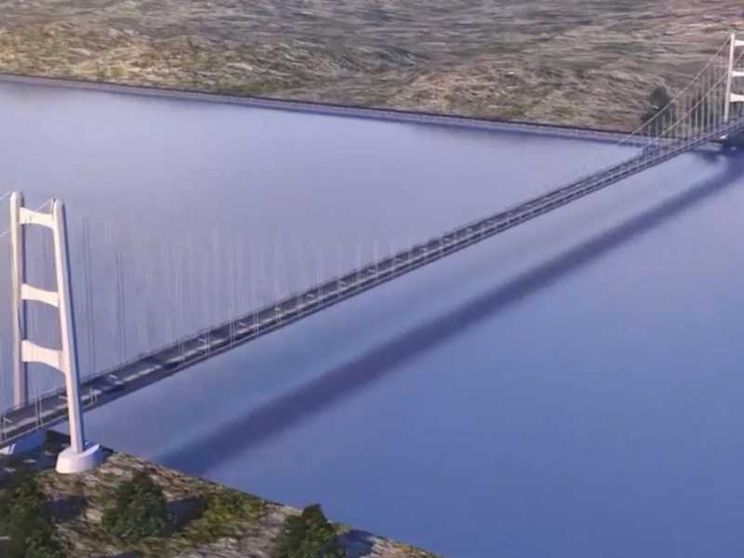 Un frame tratto da un video del rendering del Ponte sullo Stretto di Messina. ANSA/US WEBUILD