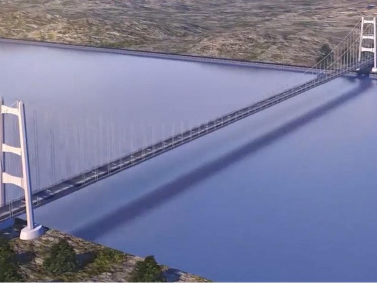 Un frame tratto da un video del rendering del Ponte sullo Stretto di Messina. ANSA/US WEBUILD