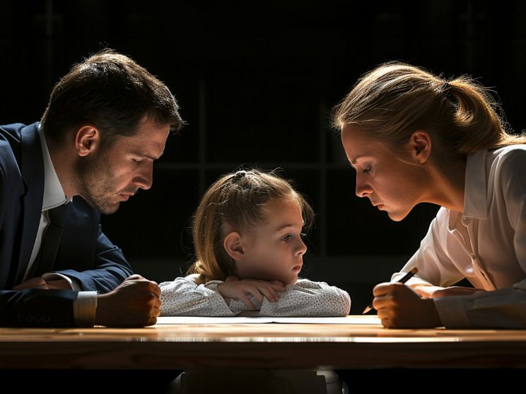 Due genitori e una bimba in un momento di tensione