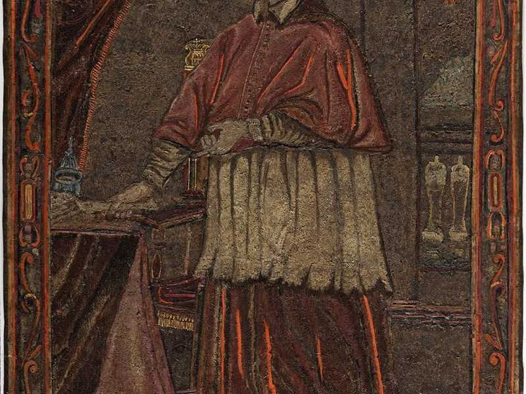 Il mosaico in piume che ritrae Giulio Rospigliosi