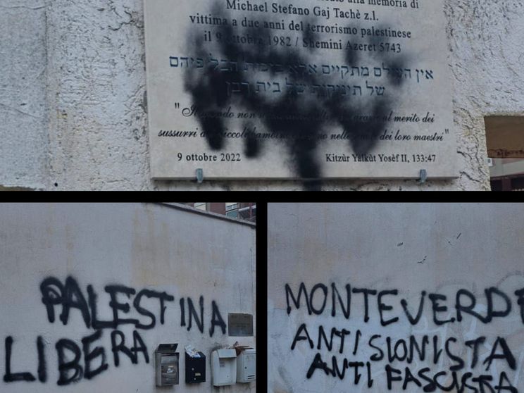 Le scritte apparse sul muro della sinagoga a Monteverde