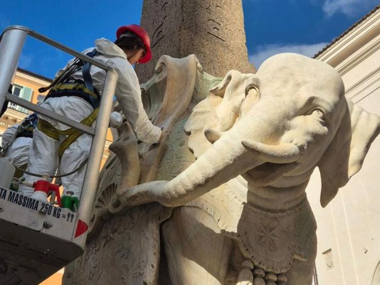 Elefante di Bernini restaurato dopo il distacco della zanna