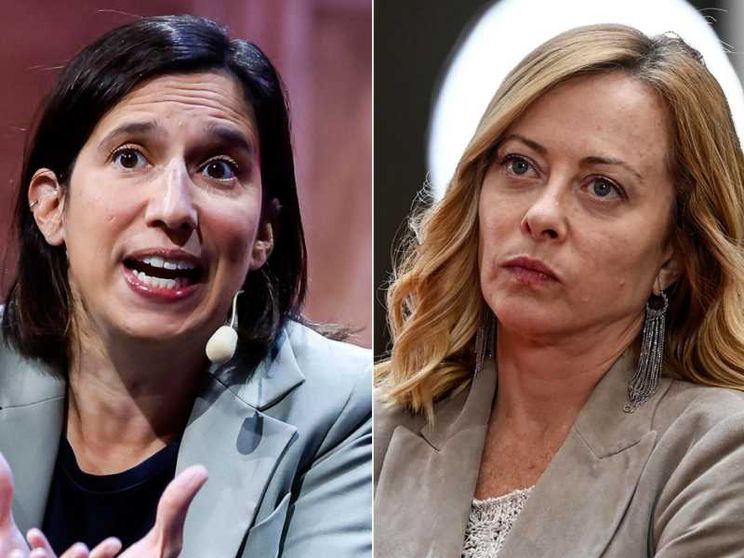 Due foto affiancate della segretaria del Pd Elly Schlein e della presidente del Consiglio GIorgia Meloni