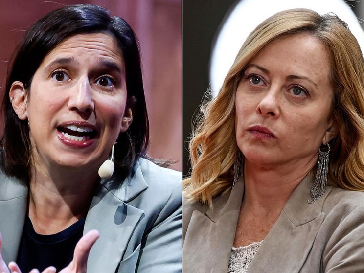Due foto affiancate della segretaria del Pd Elly Schlein e della presidente del Consiglio GIorgia Meloni