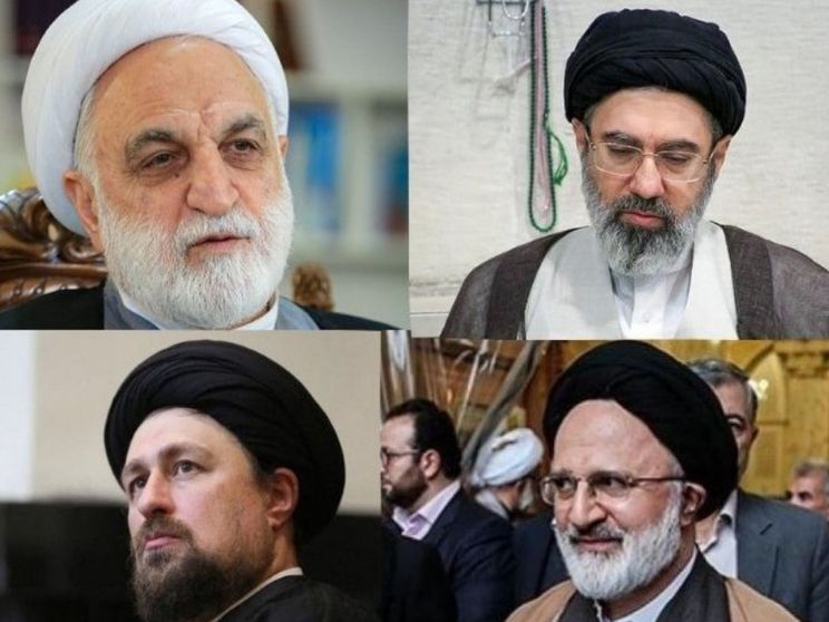 A partire dall'alto, a sinistra, e in senso orario: Gholam-Hossein Mohseni-Eje'i, Mojtaba Khamenei, Hassan Khomeini e Seyyed Ali Asghar Hejazi