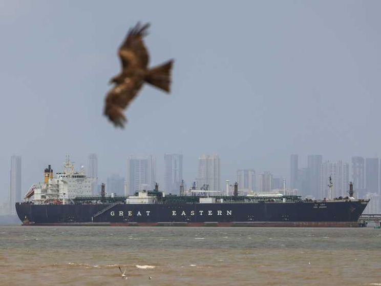 La nave mercantile battente bandiera indiana Jag Vasant arriva al porto di Mumbai, in India, dopo aver attraverso lo Stretto di Hormuz
