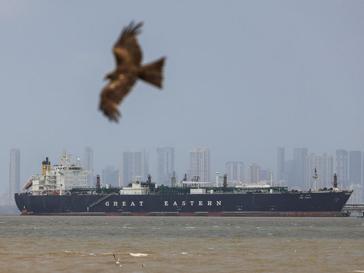 La nave mercantile battente bandiera indiana Jag Vasant arriva al porto di Mumbai, in India, dopo aver attraverso lo Stretto di Hormuz
