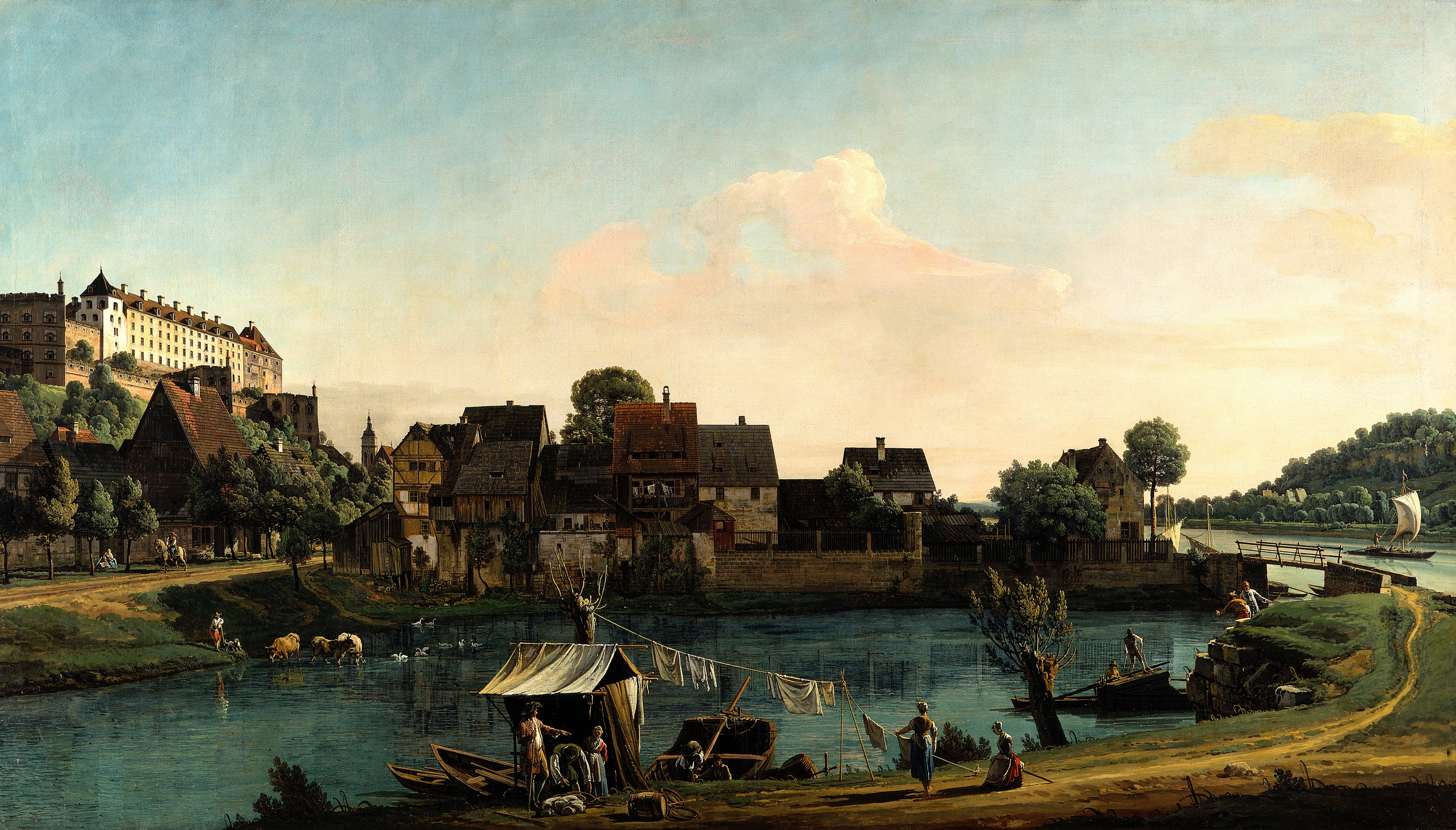 Bernardo Bellotto, 'Pirna dal villaggio dei pescatori', 1753-1754, olio su tela. Dresda, Gemäldegalerie Alte Meister (Scala'Bpk)