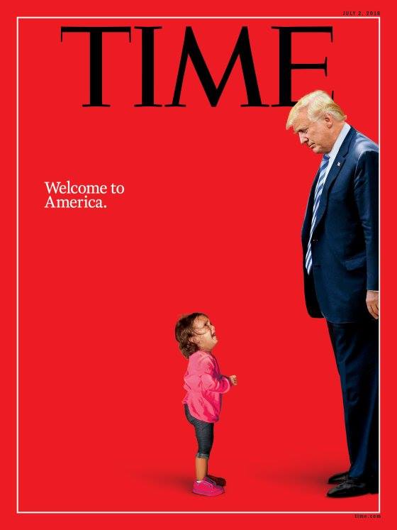 La copertina del numero di Time: la piccola migrante piangente, faccia a faccia con il presidente Trump