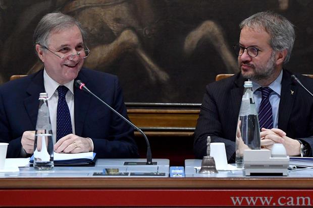 Il governatore Ignazio Visco e Claudio Borghi il 4 dicembre in Commissione bilancio alla Camera per l'audizione sul Mes