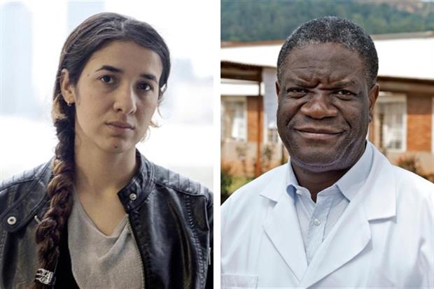 Da sinistra la testimone yazida Nadia Murad e il ginecologo congolese Denis Mukwege, premi Nobel per la pace nel 2018