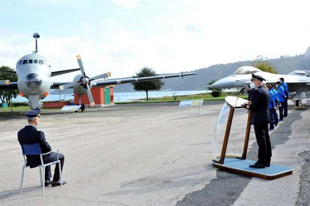 Il generale Alberto Rosso, capo di Stato maggiore dell'Aeronautica interviene durante la cerimonia di riapertura del Museo di Vigna di Valle