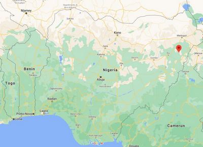 La cartina della Nigeria, il localizzatore rosso indica il villaggio di Pemi, nello Stato del Borno