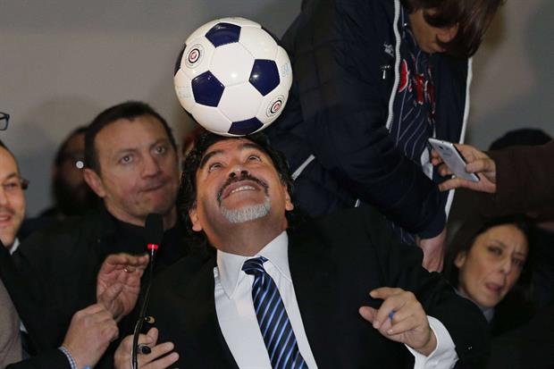 Maradona a Napoli nel 2013, durante una conferenza stampa