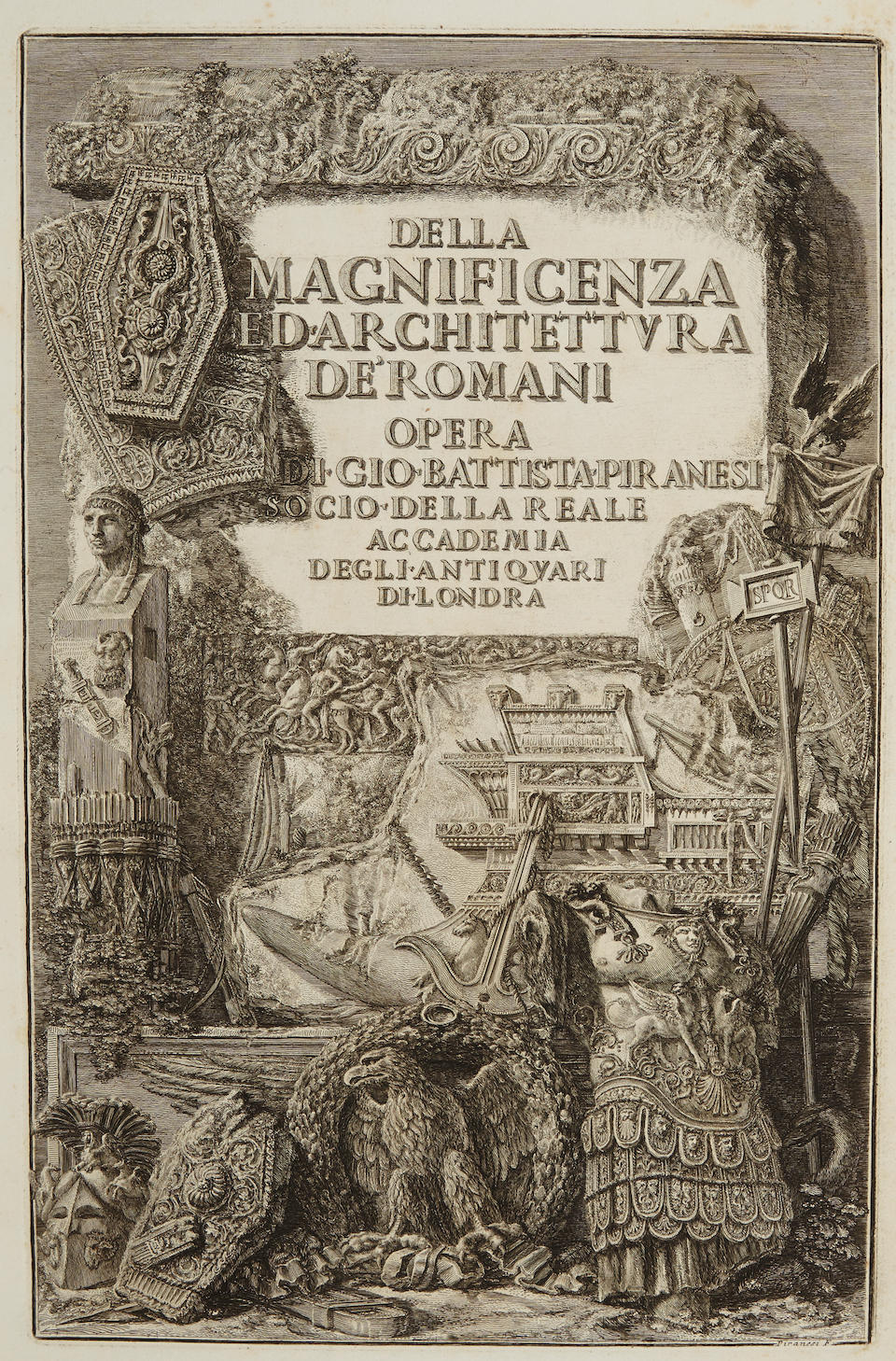 Giambattista Piranesi, Ftrontespizio “Della Magnificenza ed architettura dei Romani”