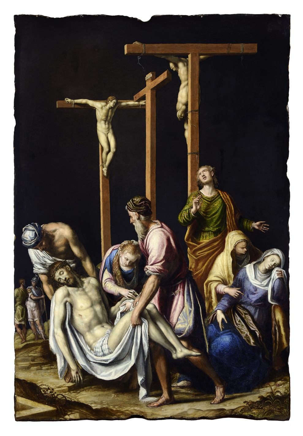 Simone Peterzano, 'Deposizione di Cristo dalla croce', olio su ardesia. Musée des Beaux-Arts de Strasbourg