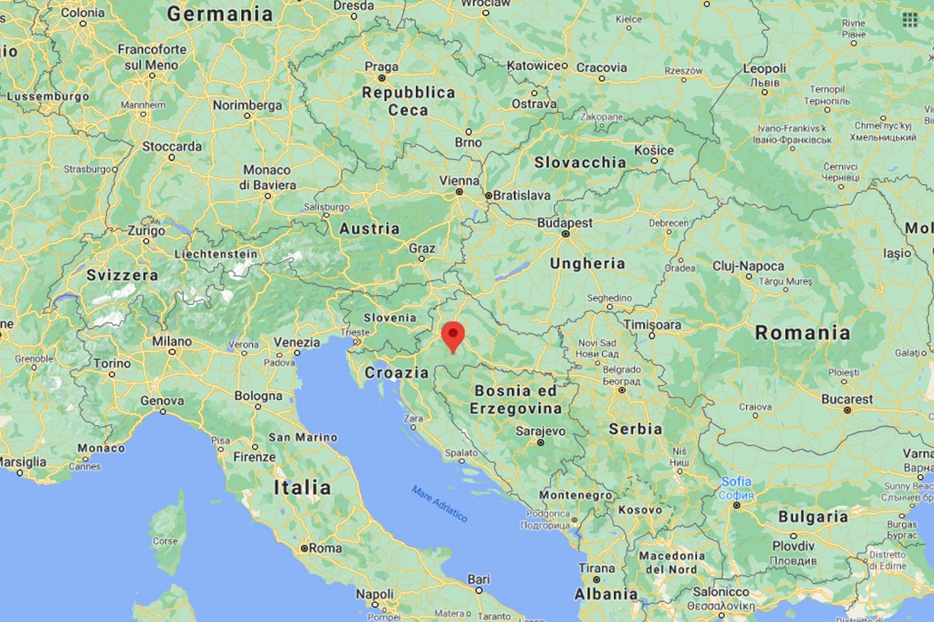 L'epicentro (in rosso) del sisma in Croazia