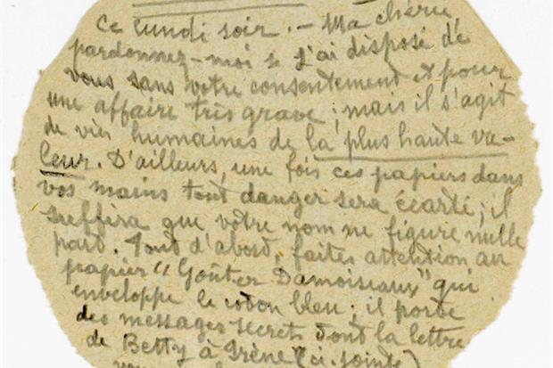 Un biglietto diretto alla resistenza che Émilie spedì durante la prigionia a Fresnes