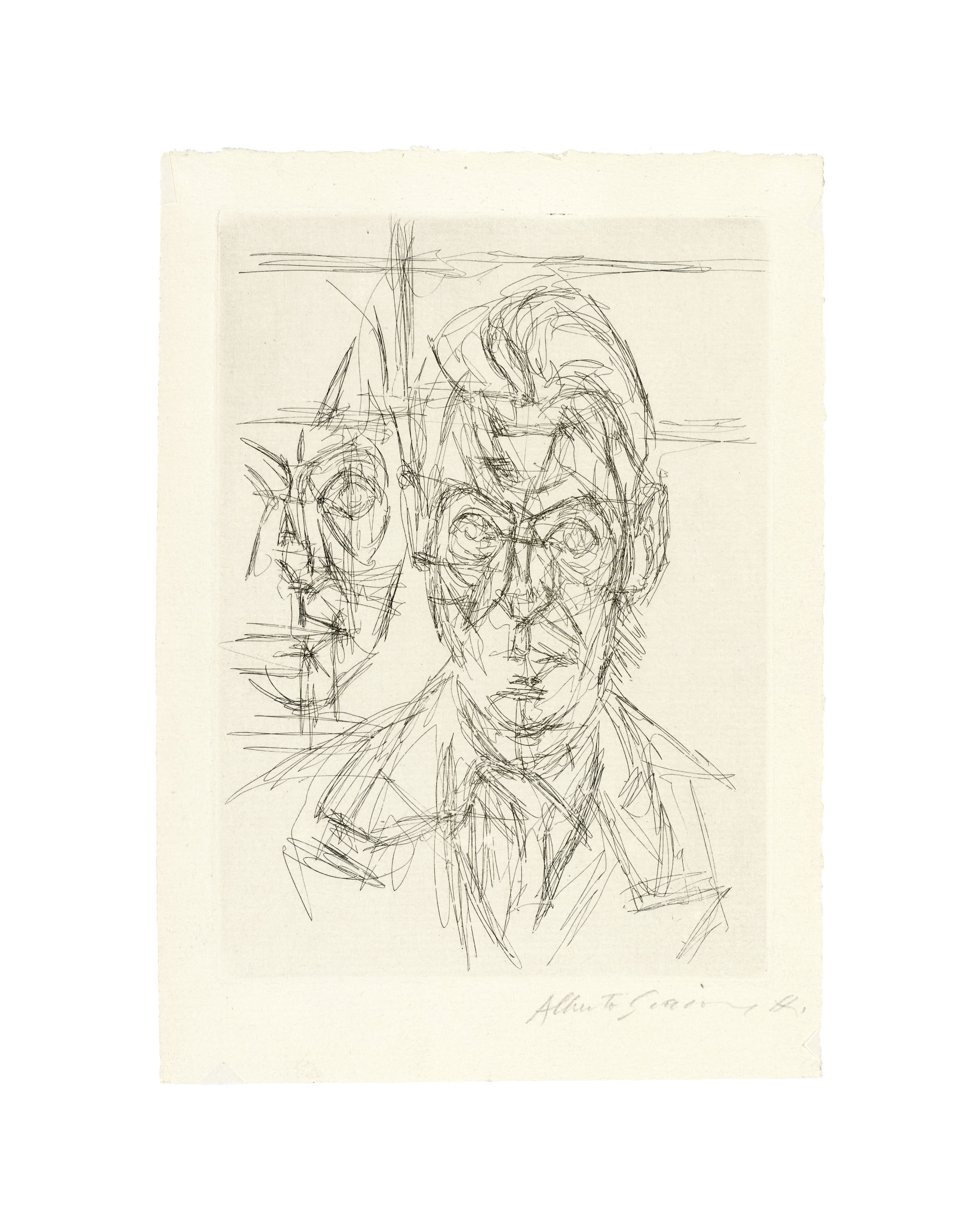 Alberto Giacometti André du Bouchet Illustration retenue pour le frontispice pour André du Bouchet, Dans la chaleur vacante, Paris, 1961 Probable illustration créée (mais non retenue) pour André du Bouchet, Le Moteur