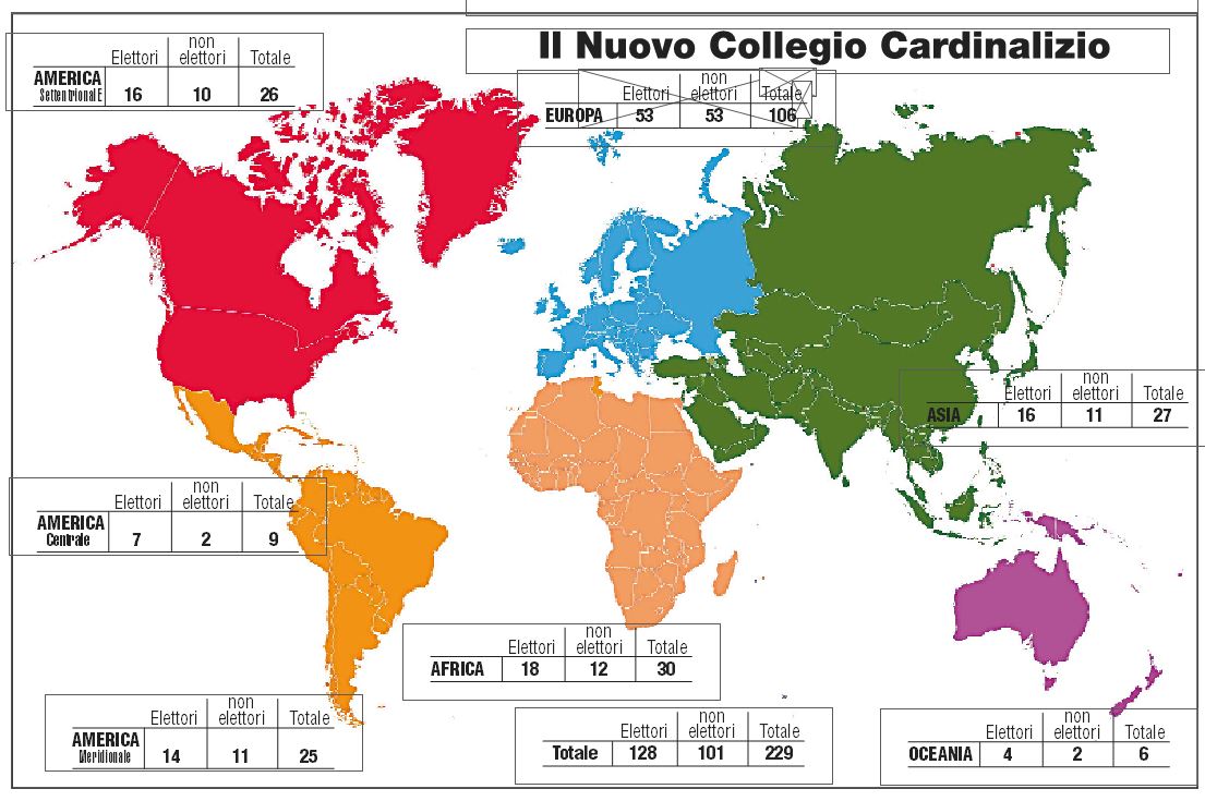 La mappa dei cardinali nel mondo