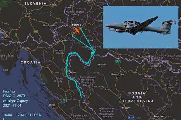 Uno dei tracciati nei Balcani del velivolo Frontex 'Osprey 1'