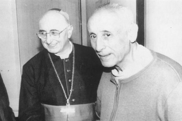 Il cardinale Giacomo Biffi con Giuseppe Dossetti nel 1987