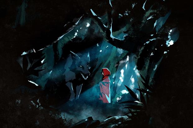 Illustrazione di Cappuccetto Rosso, dal programma “In compagnia del lupo”