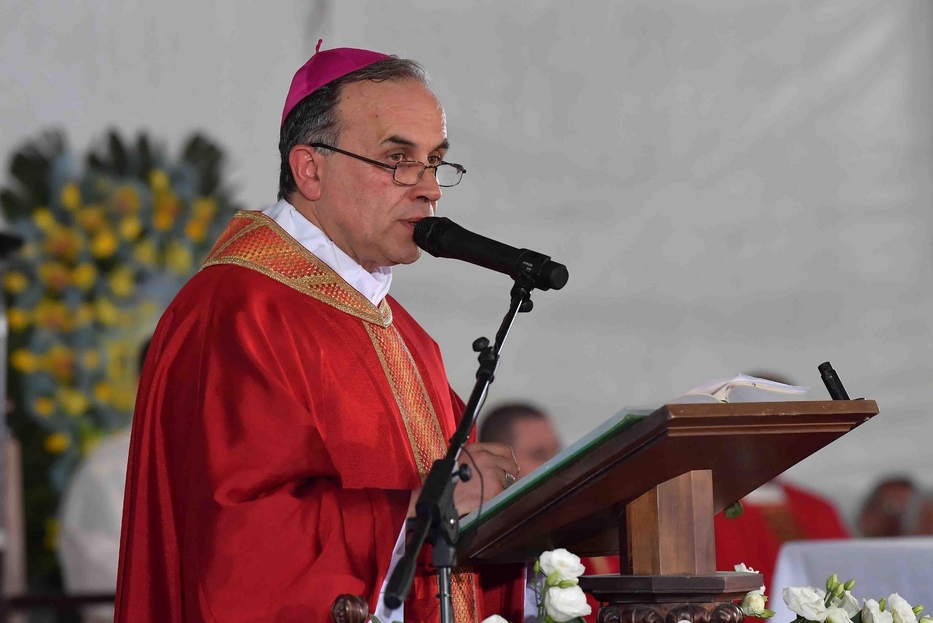 Il vescovo di Rieti durante la celebrazione per il quarto anniversario del sisma