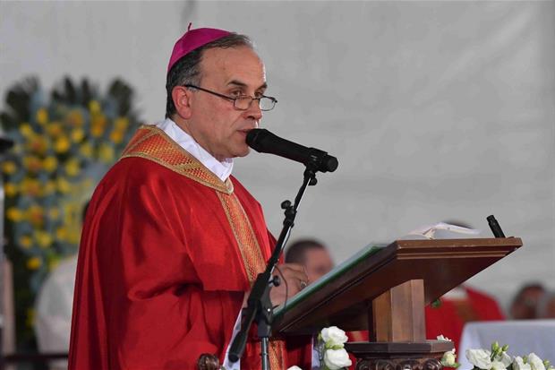 Il vescovo di Rieti durante la celebrazione per il quarto anniversario del sisma