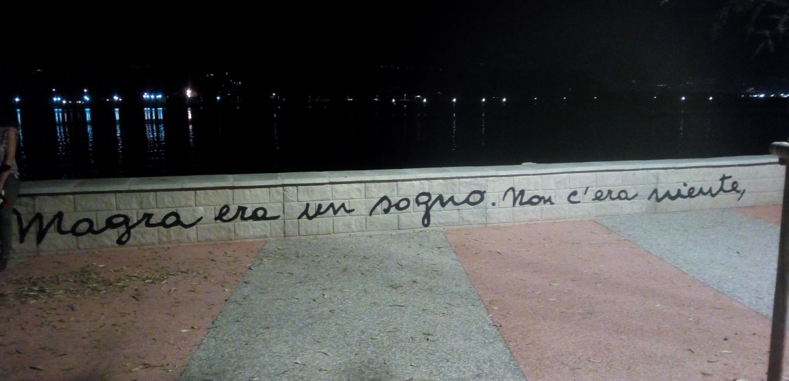Una scritta comparsa in questi giorni sul (brutto) muro lungo l'argine del fiume a Bocca di Magra per protestare contro il cememento e il progressivo snaturamento del borgo