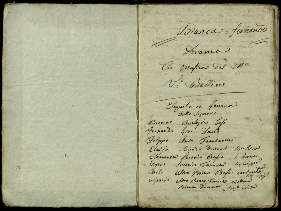 Il libretto di «Bianca e Fernando» rivisto da Felice Romani per il Carlo Felice a Genova