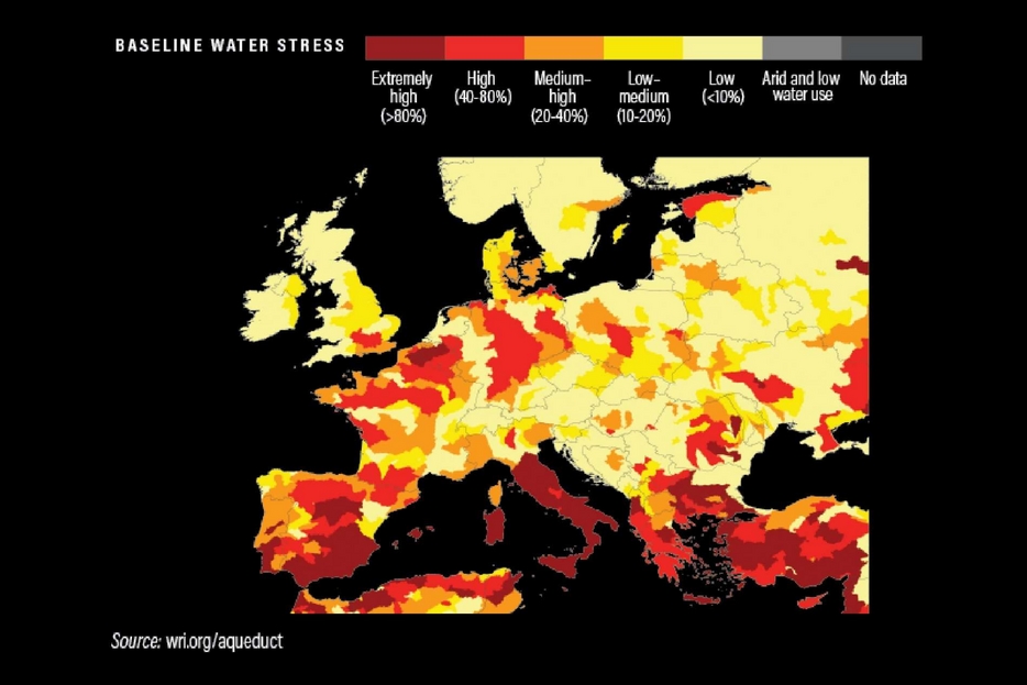 Lo stress idrico in Europa in un grafico del World Resource Institute